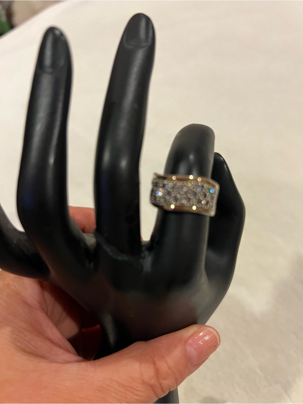 Silver 925 &18k Gold-Tone Pavé Crystal Wide Band Ring - Women Jewelry